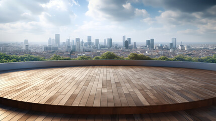 Generative AI Panoramic Bangkok skyline view, concrete observatory deck on rooftop, daytime. Luxury Asian corporate and residential lifestyle. Financial city downtown, real estate. Product display moc - obrazy, fototapety, plakaty