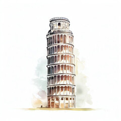 Artistic Impressions: Leaning Tower of Pisa Watercolor Illustration, Generative AI
