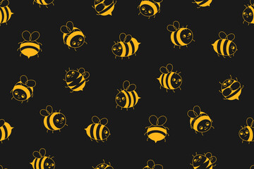 Bee honey cartoon seamless pattern. Kids honeybee insect characters with funny faces endless background. Cute summer ornament comic smiley striped doodle bees repeat vector, boundless illustration
