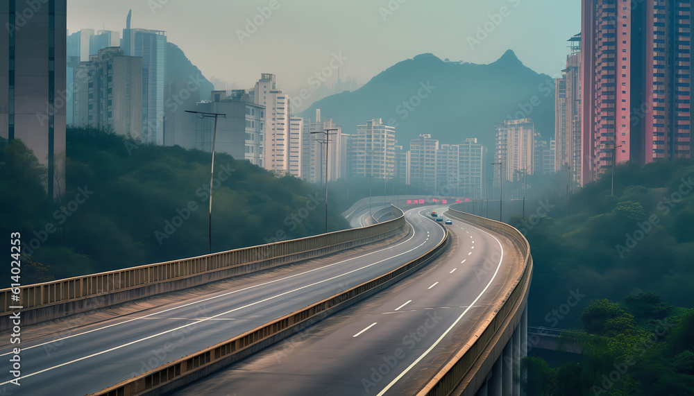 Poster generative ai empty road with city skyline in hong kong china