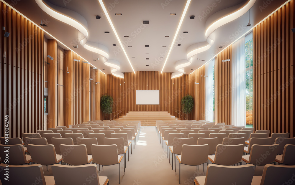 Poster generative ai a wood panelled university lecture theatre/conference hall