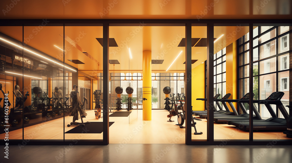 Poster generative ai 3d rendering modern loft gym and fitness