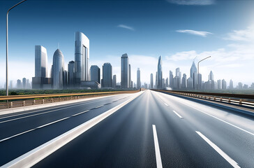 Fototapeta premium Generative AI Empty asphalt road and city skyline with modern buildings scenery in Hangzhou, China.