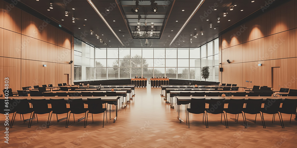 Aufkleber generative ai rows of empty chairs in large conference hall for corporate convention or lecture