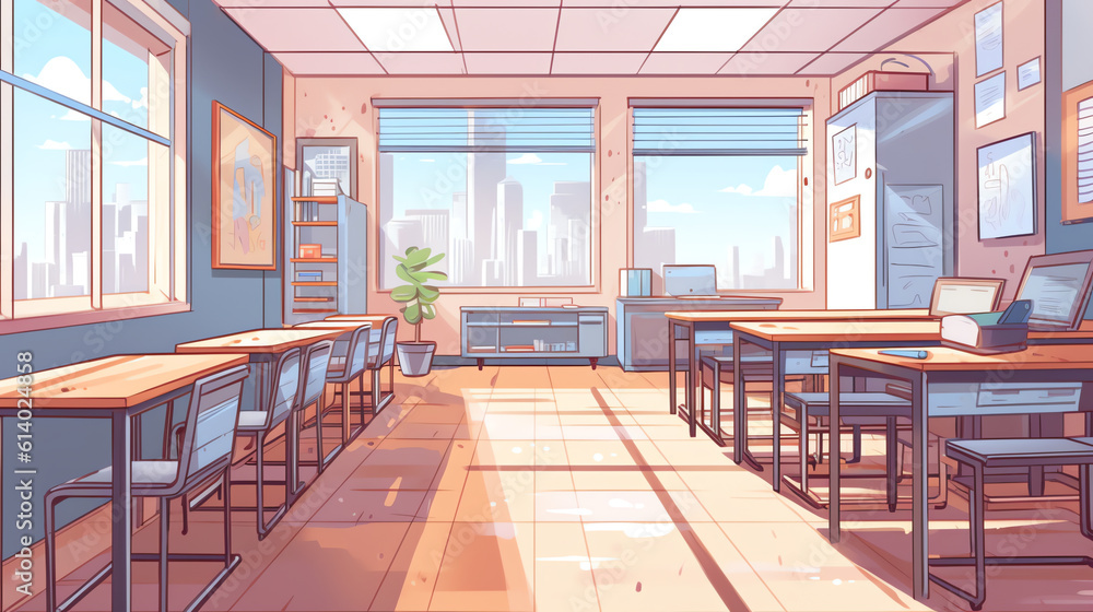 Poster generative ai vector cartoon background with empty school classroom, interior inside. education conc