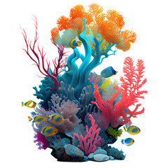 Coral reef of sea on transparent background, generative ai