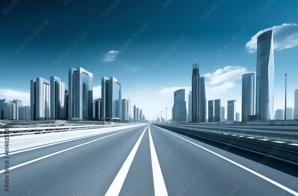Aufkleber generative ai asphalt road ground and city skyline with bridge building in suzhou, china.