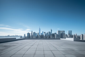 Generative AI Skyscrapers Cityscape Downtown, New York Skyline Buildings. Beautiful Real Estate. Day time. Empty rooftop View. Success concept.
