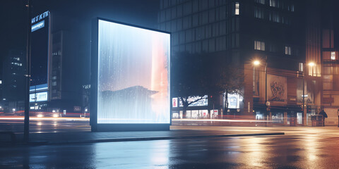 Fototapeta na wymiar Generative AI Vertical billboard. In the night city at the bus stop.