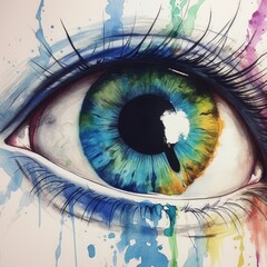 An Eye for Art - a Hauntingly Beautiful Watercolor Eye: Intricate Detail and Vibrant Iris Captured in Watercolor Artistry