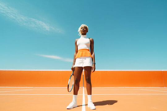Young African American woman with a powerful athletic stance, Generative AI 