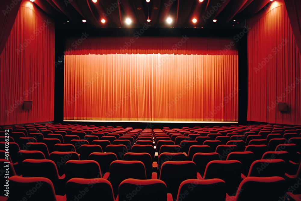 Poster Generative AI Movie Theater with empty seats and projector / High contrast image