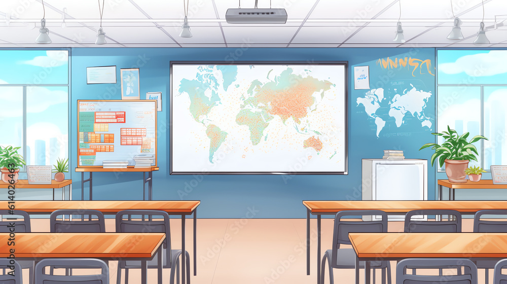 Aufkleber generative ai empty classroom. school education background. empty school classroom. classroom interi