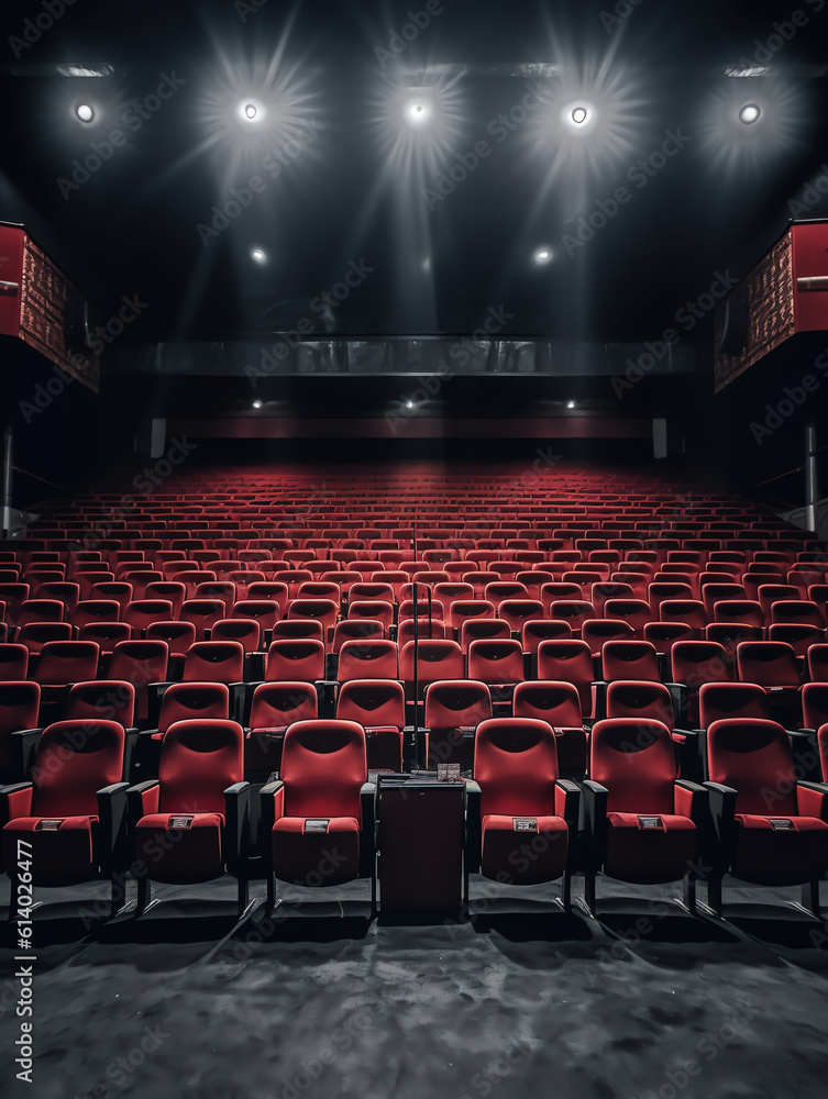 Poster generative ai empty movie theater with red seats