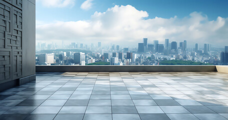 Fototapeta premium Generative AI cityscape and skyline of chongqing in cloud sky on view from empty floor