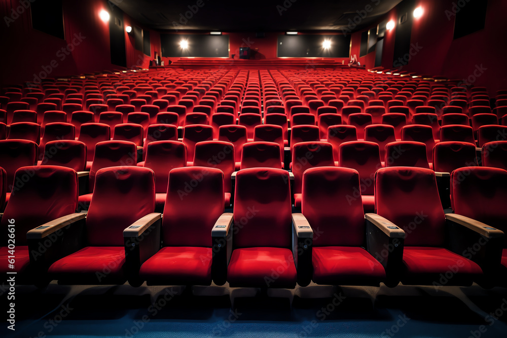 Poster generative ai empty theater auditorium or cinema with red seats