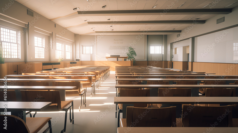 Poster Generative AI Empty classroom with many Lecture Chair
