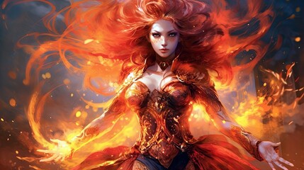 A fire genasi sorceress who channels the power of a dormant volcano.