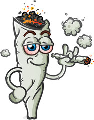 Marijuana joint cartoon character smoking a fat doobie and smirking with cool attitude - 614026870