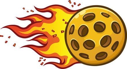 Shape Export at 96 DPIPickleball fireball rocket zooming at supersonic speed with high energy and a tail of flames from a powerful serve on the courts