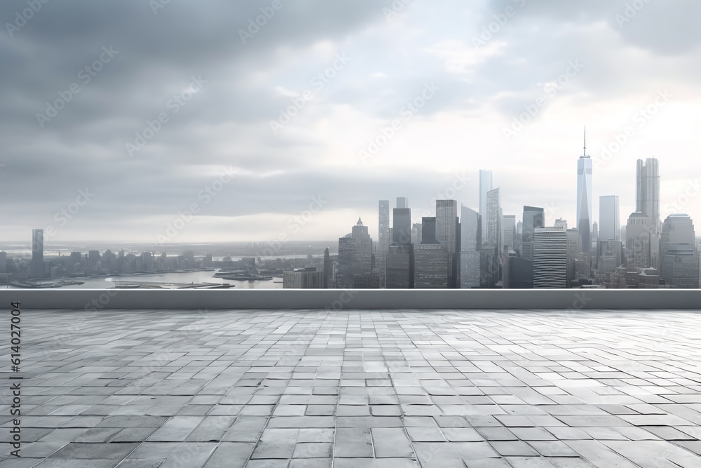 Poster generative ai empty asphalt floor with faraway cityscape background