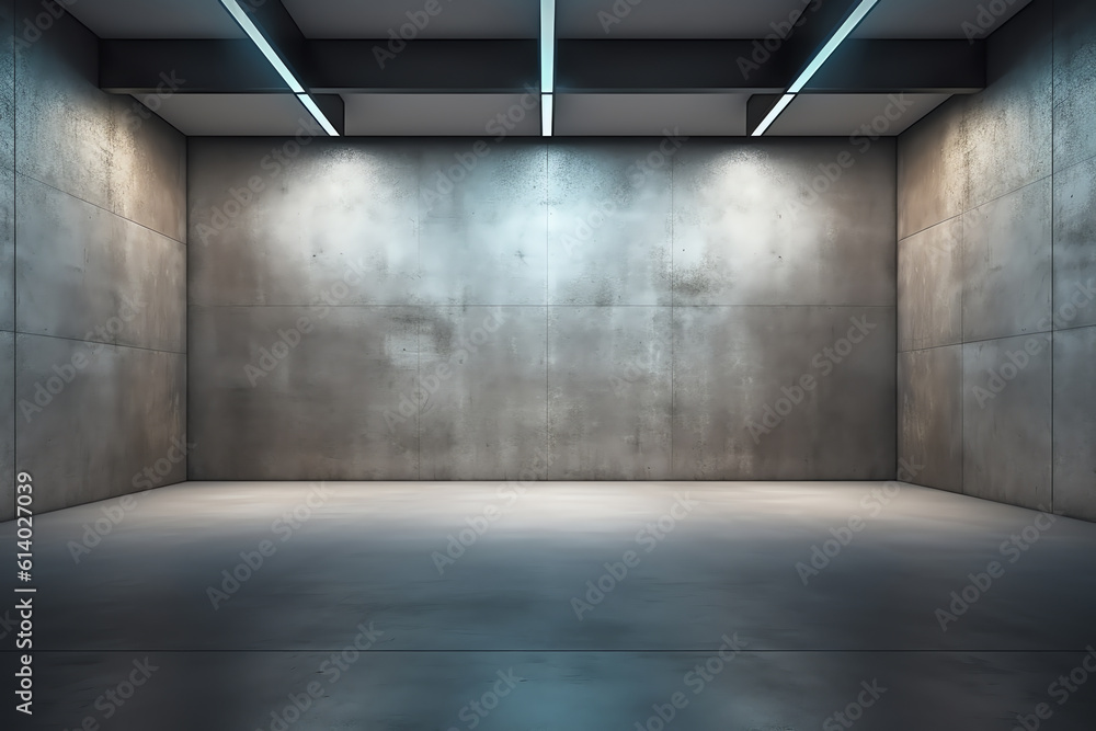 Poster generative ai abstract 3d rendering of empty concrete room with light and shadow on the wall.