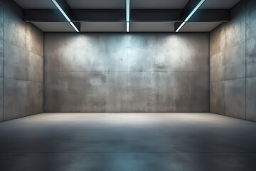 Generative AI Abstract 3d rendering of empty concrete room with light and shadow on the wall. - obrazy, fototapety, plakaty