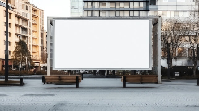 Generative AI blank advertising billboard on bus stop