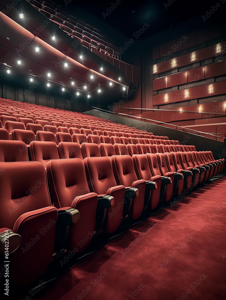 Aufkleber generative ai empty theater with red chairs. rear view.