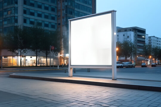 Generative AI Blank sign at bus stop for your advertisement or graphic design