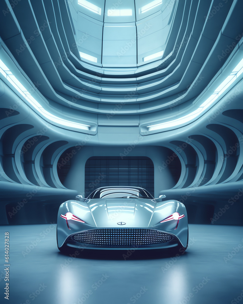 Poster generative ai 3d render of abstract futuristic architecture with concrete floor.