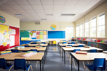 Generative AI Classroom of the school without student and teacher