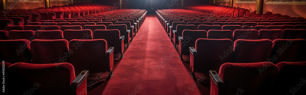 Aufkleber Generative AI Movie Theater with empty seats and projector / High contrast image