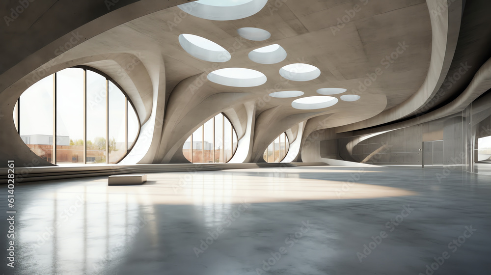 Poster generative ai 3d render of abstract futuristic architecture with concrete floor.