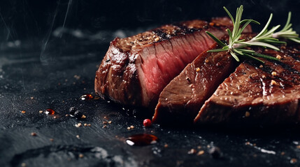 beef steak medium rare grilled. closed up and selective focus. generative AI