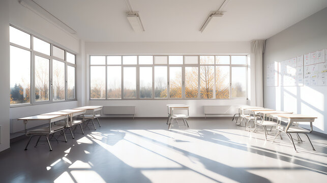 Generative AI Landscape image of an empty classroom.