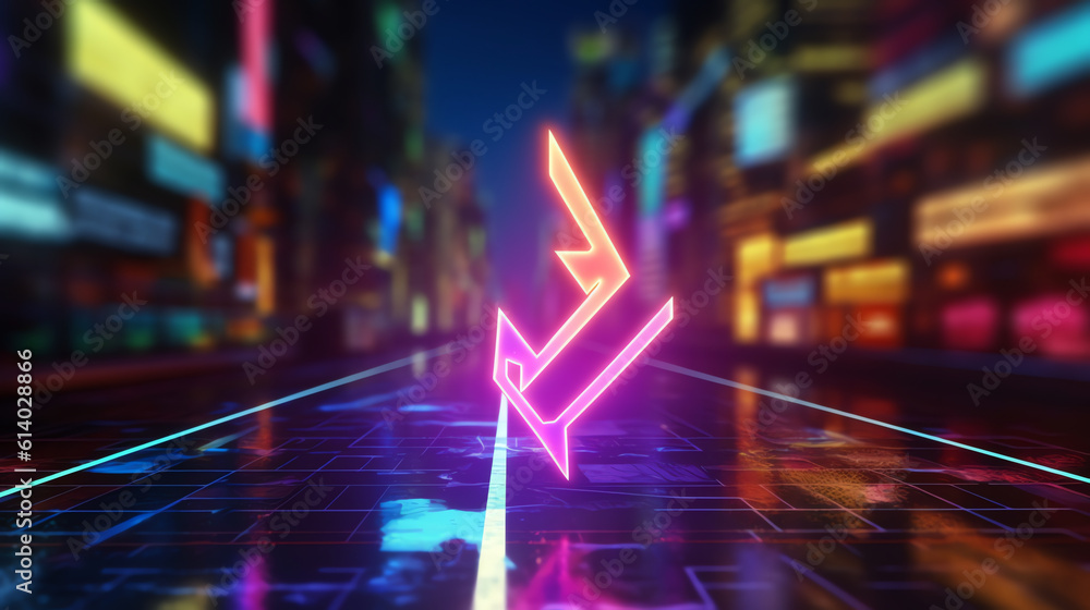 Leinwandbilder Generative AI 3D Rendering of trail lights from highway and light reflection from buildings in mega city at night. Concept of technology background, cyberpunk, fin tech, big data, 5g fast network, AI