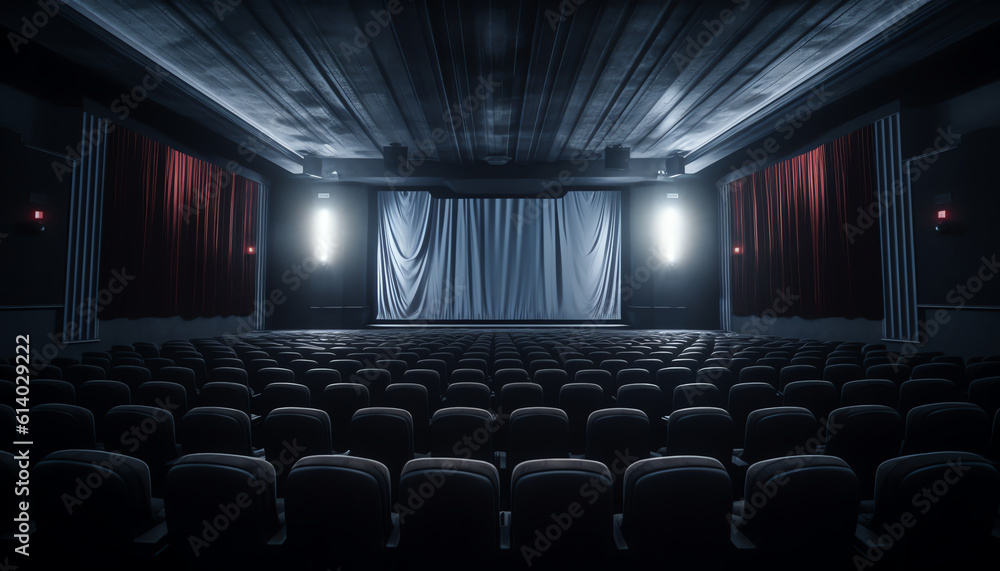 Aufkleber generative ai empty movie theater with projection light falling into the lens