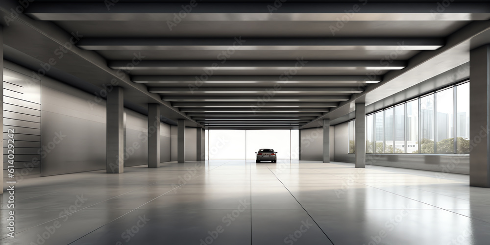 Poster generative ai 3d render of abstract futuristic architecture with concrete floor.