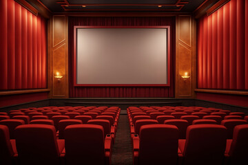 Obraz premium Generative AI Cinema auditorium with screen and red seats. Vector.