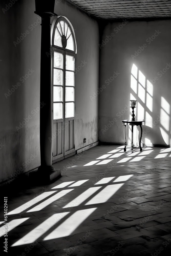 Aufkleber Generative AI A tall window in the church and a shadow from it on the floor