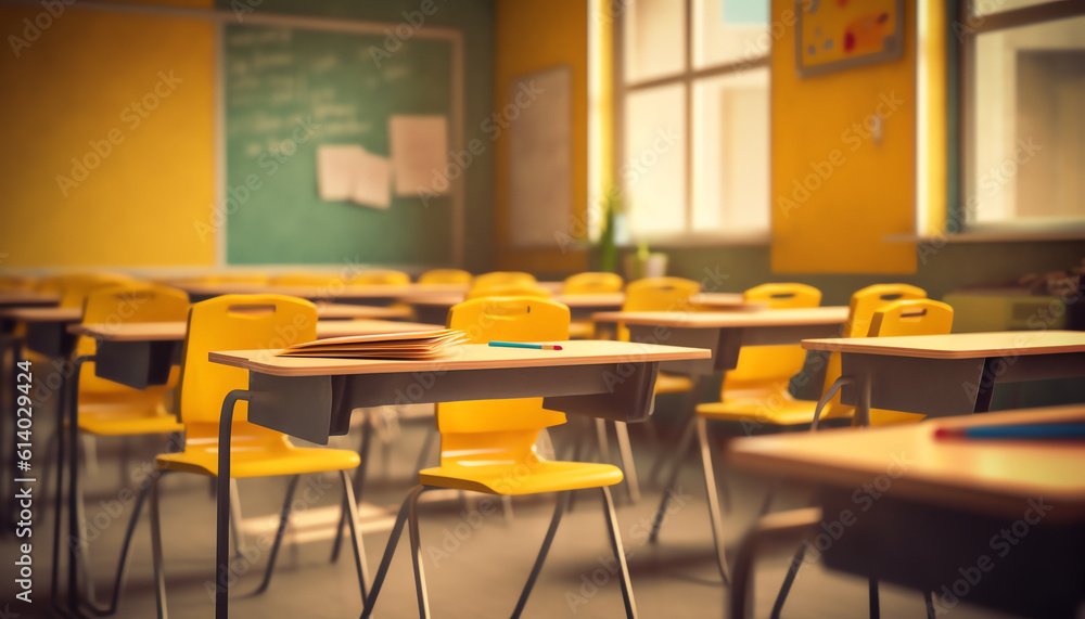 Poster Generative AI Blur image of empty classroom.