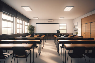 Generative AI 3D rendering of a school classroom