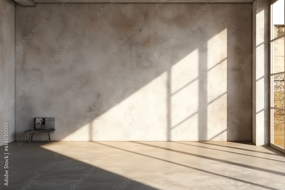Poster generative ai abstract 3d rendering of empty concrete room with light and shadow on the wall.