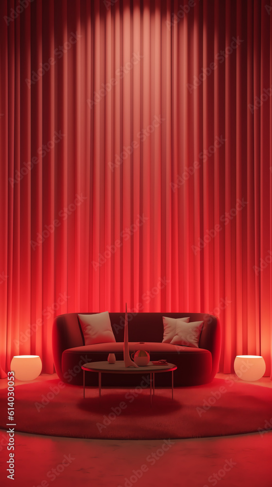 Poster generative ai cinema red cozy armchairs with comfortable elbows. illuminated armchair in the center.