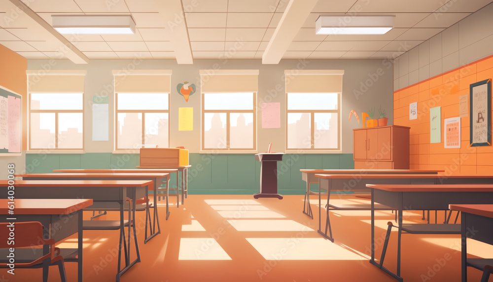 Aufkleber generative ai empty school classroom. back to school concept. vector flat cartoon graphic design ill