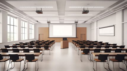 Generative AI University lecture chairs and tables in classroom - obrazy, fototapety, plakaty