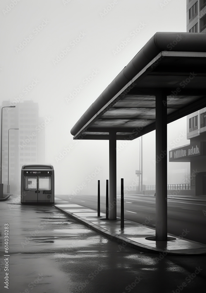Aufkleber Generative AI Jakarta, 11 June 2023 - Empty bus stop in the Jakarta, Small shelters for public transportation, halte, bus station