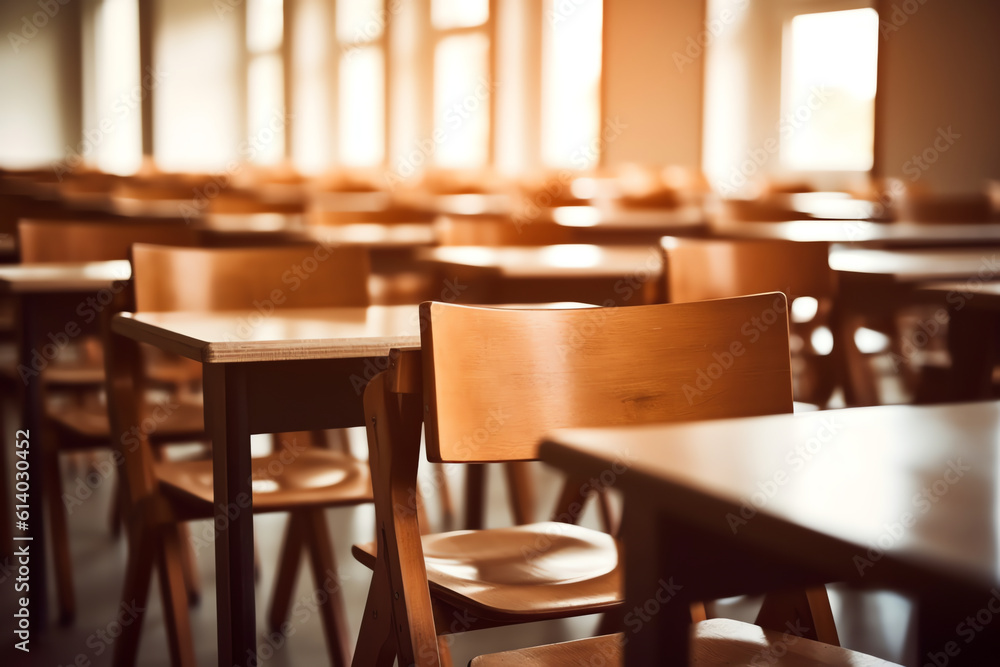 Aufkleber Generative AI Empty classroom with chairs and desks.