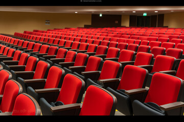 Generative AI Empty rows of red theater or movie seats